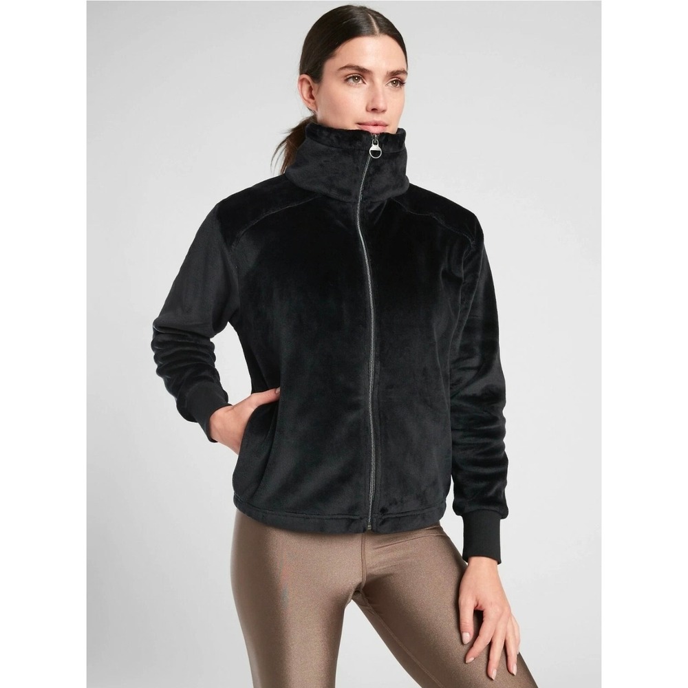 Athleta Double Cozy Karma Recover Full Zip Jacket Black WMS XL